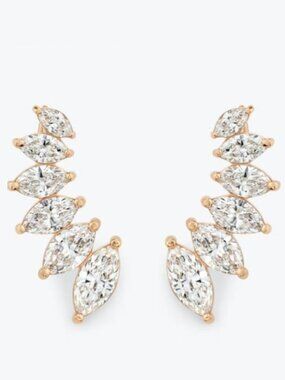 Marquise Diamond Vine 18K Yellow Gold Ear Climber Earrings